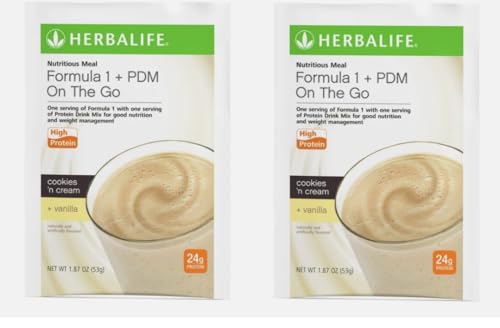 Herbalife Formula 1 + PDM On The Go: 24g of Protein 7 Packets per Box (Cookies and Cream + Vanilla), Protein For Energy and Nutrition, sustain Energy and Satisfy Hunger