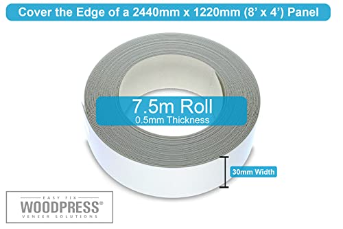 Image of WoodPress 1 & 3 /16 inch Matt White Melamine Edge Banding, Pre-Glued Veneer Tape - 25 ft Roll - Iron-On for Easy DIY Application - Will Cover The Edge of a Standard 8' x 4' MDF Panel