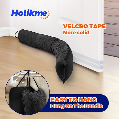 Image of Holikme Weighted Door Draft Stopper 32 inch, Heavy Duty Under Door Draft Blocker Bottom Door Seal Noise and Air, Door Guard Saving Energy, Black