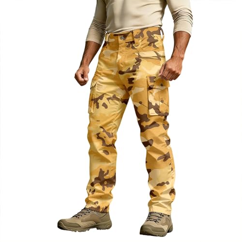 Genérico Pantalones utilitarios para Senderismo al Aire Libre, Ideales para Viajes y Trabajo. Vaqueros con Ajuste Resistente y Bolsillos. (Yellow, L)