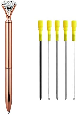 MengRan Pen + 5 Refills Rose Gold Pen with Big Diamond/Crystal -Metal Ballpoint Pen Rose Gold Office Supplies -Black Ink (rose gold)