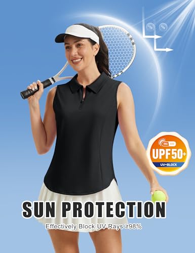 Image of MAGCOMSEN Womens Golf Shirts Sleeveless 1 /4 Zip Collared Polo Shirt UPF 50+ Quick Dry Workout Tank Tops Tennis