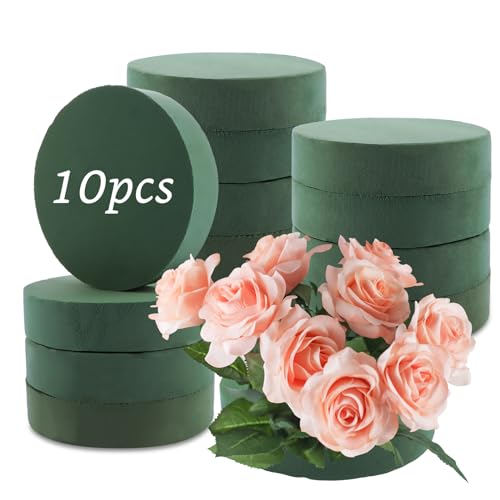 DAJAVE Lot de 10 Pièces Cylindres en Mousse Florale 16,5 x 4 cm, Blocs Ronds Artificiels Humides Verts pour Compositions et Artisanat