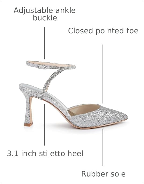 Image of Coutgo Women Rhinestone Heels Kitten High Satin Pumps Pointed Toe Sparkly Sexy Wedding Dress Shoes
