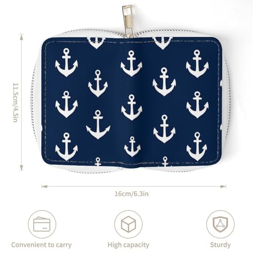 Portable Slim Wallet for Men Women, Pu Leather Credit Card Holder with 20 Slots Nautical Anchor Navy Card Coin Organizer Bag3
