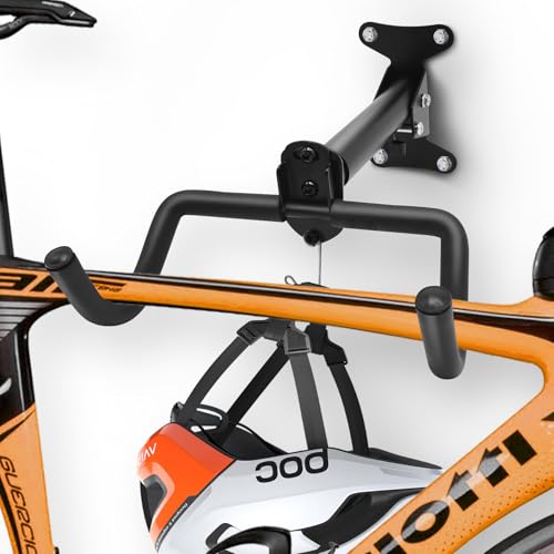 JNUYISW Soporte de Pared para Bicicleta, Plegable Colgador Bicicleta Pared con Gancho para Casco, Espuma Acolchada Capacidad de 30Kg Distancia Ajustables Colgar Bicicletas Pared para Garaje, Interior