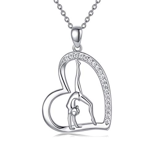 POPKIMI Gymnastics Necklace Gifts for Women 925 Sterling Silver Flipping Gymnast Team Gymnastics Fashion Jewelry Pendant Necklace Ballerina Gymnastics for Women
