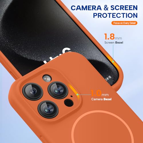 Image of Miracase Magnetic for iPhone 15 Pro Case, [Soft Anti-Scratch Microfiber Lining], Compatible with MagSafe, Liquid Silicone Shockproof Drop Protection Phone Case for 15 Pro, Orange
