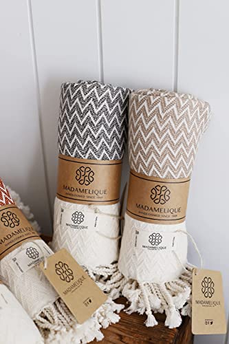 Madamelique Exclusive Hand Towels Set Of 2-18 X 40 Inches - Decorative Bathroom Peshtemal Towel For Hand, Face, Hair, Yoga, Tea, Dishcloth, Kitchen And Bath - 100% Pure Cotton (Vintage Beige) #TOP3