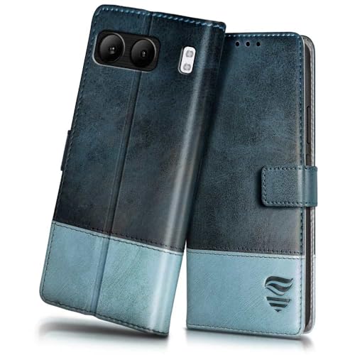 Image of FLIPPED Vegan Leather Flip Case Back Cover for 1+ OnePlus Nord 4 5G (Flexible, Shock Proof | Hand Stitched Leather Finish | Card Pockets Wallet & Stand | Blue with Aquamarine)