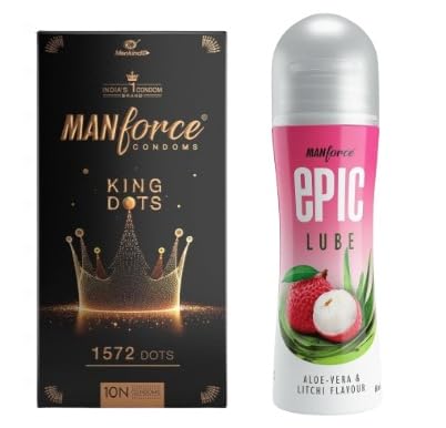 Manforce King Dots Extra Dotted Unflavored Condoms 10 Pieces & Manforce Epic Lube Litchi & Aloe Vera 60 ml-image-34