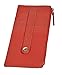 Leatherboss Genuine Leather Women's All in One Credit Business Card Case Holder Slim Zipper Wallet With a Card Protection Strap, Red