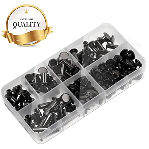 Pangda 80 Set Chicago Binding Post Screw Assorted Kit Metal Round Cross Head Stud Screw Post Nail Rivet Chicago Button For Diy Leather Decoration Bookbinding (Black,5 X 6, 10, 12, 15, 18) #TOP1