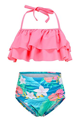 Image of Girls Two Piece Bikini Swimsuits Striped Ruffle Swimwear Falbala Bathing Suit Set
