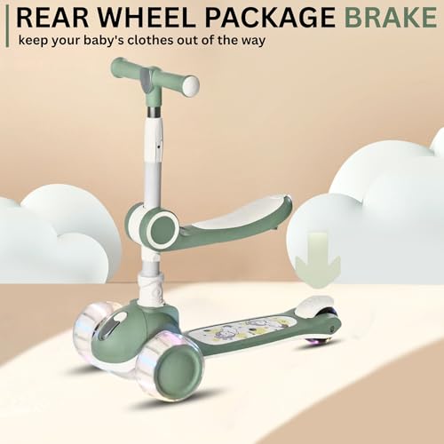 Image of Premium Kids Skate Cycle Scooter | 3 Wheel Foldable Toddler Scooter |4-Level Adjustable Handlebar Height | PU Flashing LED Wheels | Kids Scooter for Boys & Girls Ages 3-12 (KS-267 Sage Green)