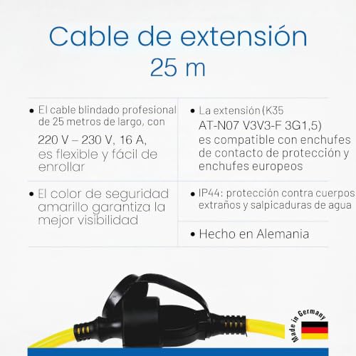 Cable de extensión 230V 16A as - Schwabe de 25 metros con protección IP44 4