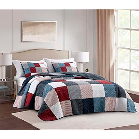 Chezmoi Henry 3-Piece Patchwork Quilt Set Cover