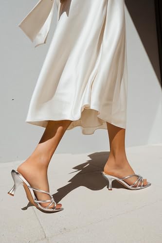 Image of Women's Strappy Square Open Toe Kitten Heels Sandals Knotted Design Summer Fashion Slip On Mule Style