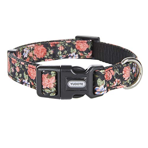 YUDOTE Flower Dog Collar Adjustable Nylon Floral Dog Collars for Large Medium Small Female Dogs Durable Soft