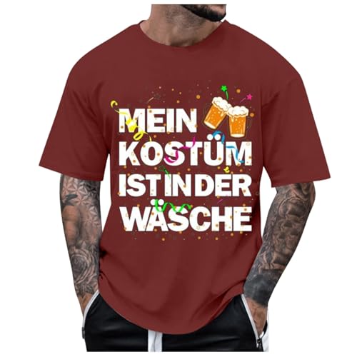 Camiseta de hombre Carnaval con temática alemana Mein Solid Color Print Kostüm Ist in Der Wäsche Top Casual de manga corta Ropa festiva y original, vino., 3XL