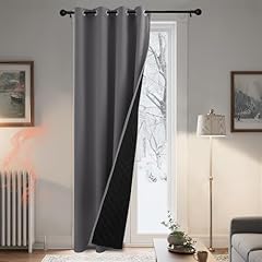 PONY DANCE Doppio Strato Tende Oscuranti per Interni Tenda Termica Isolante Freddo e Caldo per Porta Curtain Camera da Letto ad Anelli 1 Pannello L 140 x A 210 cm, Grigio