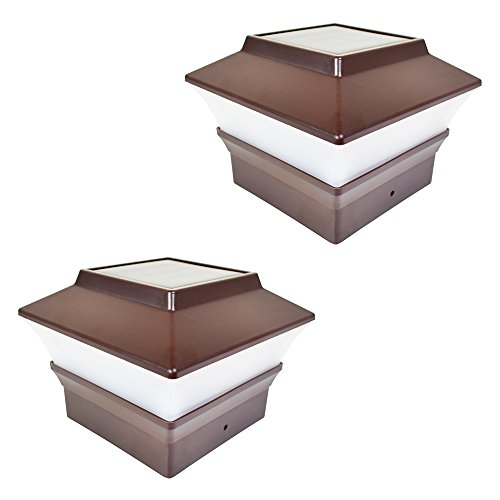 Iglow 2 Pack Brown Outdoor Garden 4 X 4 Solar Led Post Deck Cap Square Fence Light Landscape Lamp Lawn Pvc Vinyl Plastic #TOP23