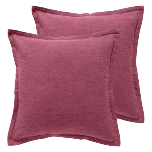 patdrea Red Decorative Throw Pillow Covers 18x18 2 Piece Set with Folding Edge,Shabby Chic Farmhouse Linen Pillow Covers,Square Sturdy Throw Pillow Case for Sofa, Bed and Living Room