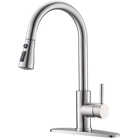 Brushed Nickel Single Hole Kitchen Faucets with Pull Down Sprayer Kitchen Sink Faucet