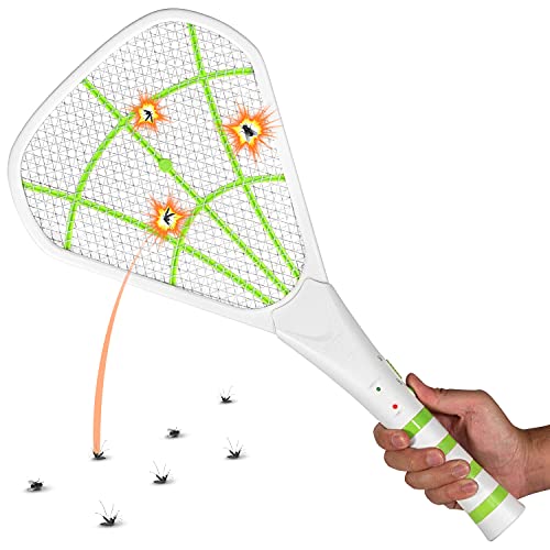 BugKwikZap 2PK of USB Rechargeable Electric Bug Zapper 3600V, Mosquito Killer Racket, Rechargeable Battery Powered Fly Swatter (White-Green)