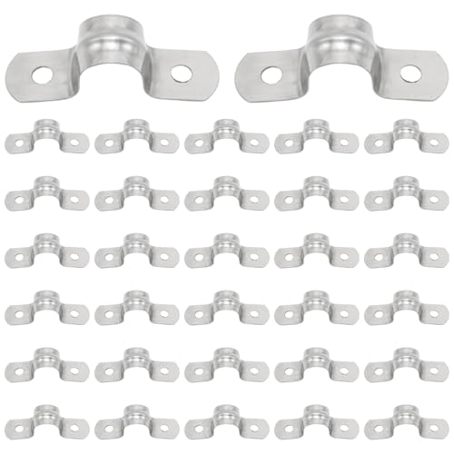 Image of 32Pcs 12mm / 1 /2 inch Stainless Steel U Bracket Pipe Clamps | Conduit Clamps, Rigid Pipe Strap, Two Hole Cable Strap, Fit for Tube, Wire Cord, Pipe (OD 12mm / 1 /2 inch is not ID 12mm / 1 /2 inch)