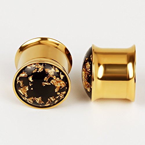 KUBOOZ(1 Pair Simple Golden Gold-foil Ear Plugs Tunnels Gauges Stretcher Piercings.3