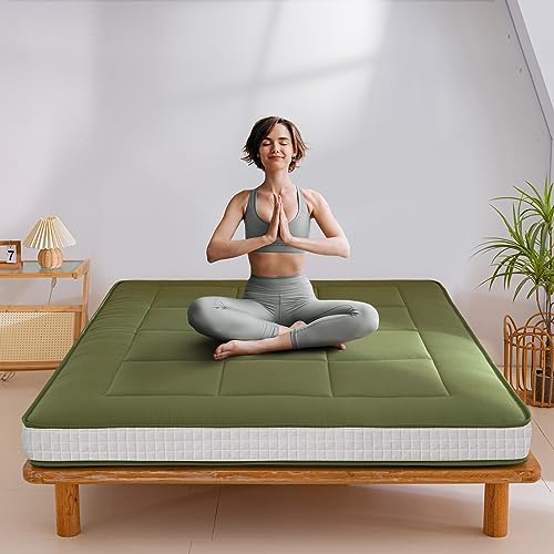 Image of MAXYOYO 6" Extra Thick Floor Futon Mattress, Foldable Japanese Floor Mattress for Adults, Roll Up Tatami Pad for Guest Room, Green, Full