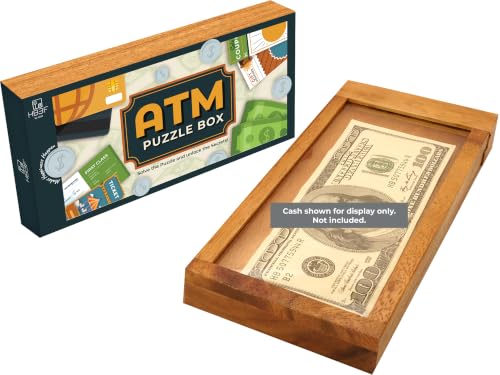 BSIRI Wood ATM Cash Hard Wooden Money Puzzle Box for Cash Gift for Adults Teens Wooden Brain Teaser Boxes with Tricky Holder Difficult Puzzles Lock Trap Gifts Card