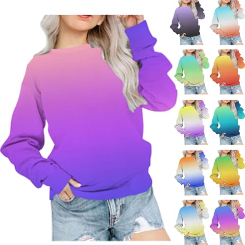 Girls Oversized Crewneck Sweatshirts Long Sleeve Gradient Hoodies Casual Pullover Tops Teen Preppy Clothes 1-12T