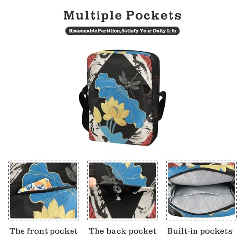 messenger bag for women shoulder bags Women's Purse Adjustable Strap for business business- flower Japanese Red2