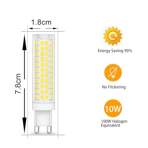 TRIJZHOU G9 LED Light Bulbs 75W 100W Halogen Equivalent Cool White 6500k 1000 Lumen 7W 220 230V Energy Saving G9 Bi-Pin Base Bulb (Pack of 2)