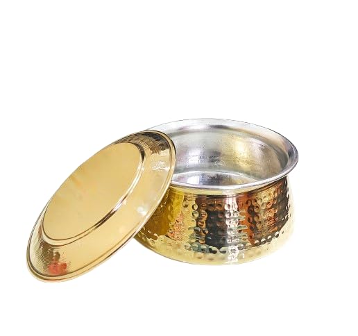 KARRMAS Pure Brass Hammered Lagan Handi with Lid & Kalai Inside | Traditional Biryani Pot | Handcrafted Cooking Utensil