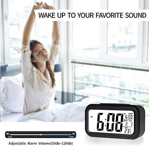 Cymner Digital Alarm Clock, Battery Powered Alarm Clock Bedside, Travel Alarm Clock With Date Temp, Backlit, Snooze, Stylish Digital Clock, Beautiful Bedroom Decor,Battery Powered Travel Clock (Black) #TOP2