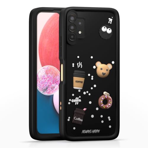 Image of Bintage Cute Fun Taddy Cartoon 3D Ball Bear Milk Donut Coffee Cup Silicon Case Full Body & Camera Protection Back Cover Compatible for Samsung Galaxy A23 5G - Black