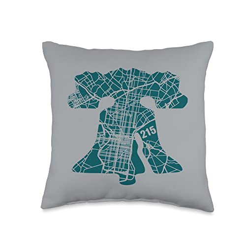 VINTAGE RETRO PHILADELPHIA PHILLY THROWBACK GIFTS Philadelphia Street Map Liberty Bell Ill 215 Vintage Philly Throw Pillow, 16x16, Multicolor