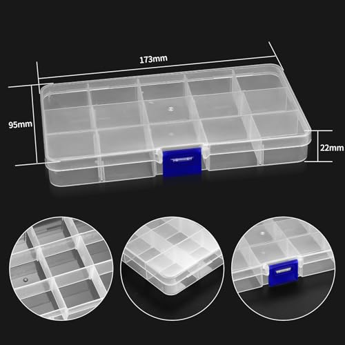 3 Stk Plastik Sortierboxen für Kleinteile, Kleine Aufbewahrungsbox mit verstellbaren Fächern, Sortimentsboxen, 15 Fächern Sortierkasten mit Deckel für Perlen Schmuck Ohrringe Schrauben Organizer Box