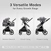 Cochecito convertible 2 en 1, de recién nacido a niño pequeño 0-36M, asiento reversible totalmente reclinable, plegado con una mano, suspensión en todas las ruedas, arnés de 5 puntos, gris 6