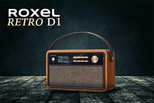 ROXEL RETRO D1 Vintage DAB/FM Radio Bluetooth Speaker | Bedside Alarm Clock with Sleep Function. Rustic Exterior, Mains and USB Rechargeable, TF card, AUX and USB Compatible (Walnut)