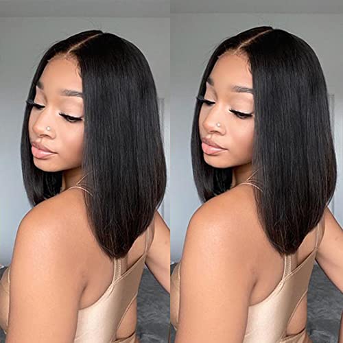 Short Bob Wig Human Hair 4x4 Lace Front Bob Wigs 150 Density Glueless Lace Closure Wigs Pre Plucked Brazilian Virgin Human Hair Straight Bob Wigs for Black Women 12 inch