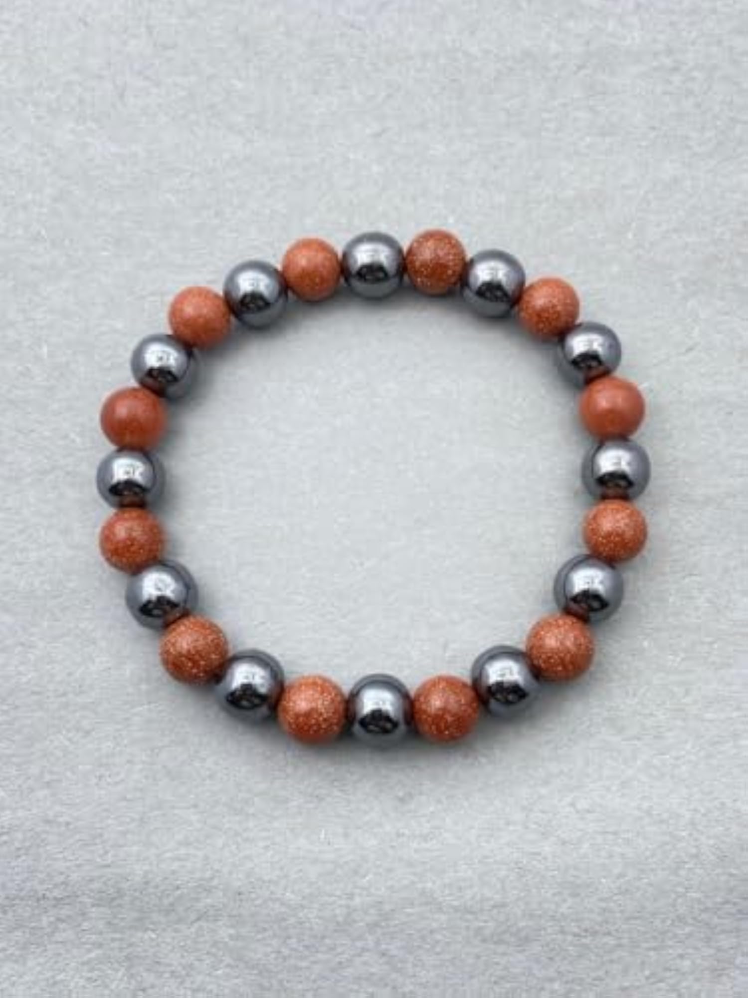 Natural Sandstone & Hematite 8mm Round Bead Stretchable Bracelet, Unisex