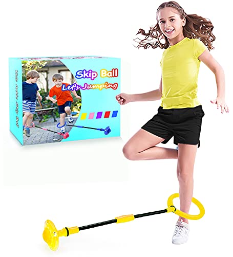 BEBJUIL Kids Skip Ball,Foldable Ankle Skip It Ball Flashing Jumping Ring Colorful Sports Swing Ball Fitness Fat Burning Jump Rope Exercise Skipping Toy for Kids (Yellow)