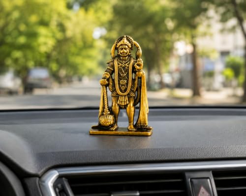 Image of Small Unique Blessing Hanuman Idol with Double-Sided Design|Bajrangbali Statue for Gifting|Premium Hanuman Ji Murti for Mandir,Desk,Home Decor.(Pack of 01)(3.5L*6H*1.5W cm) (Golden)