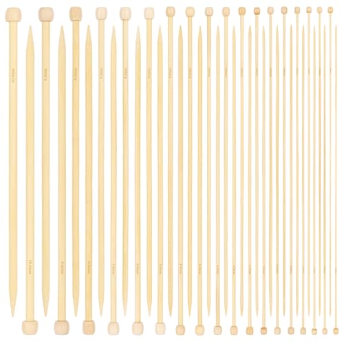 Aeelike Lot de 18 paires d'aiguilles à tricoter en bambou de 35 cm, de 2 à 10 mm, pour débutants et adultes, aiguilles droites en bambou de 35 cm de long pour tricoter, chaussettes, écharpes