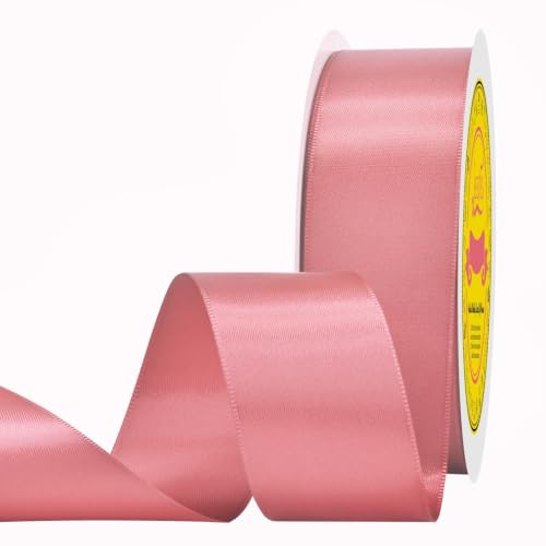Image of Double Face Lt.Coral Satin Ribbon 1-1 /2 inch X 50 Yards Polyester Lt.Coral Ribbon for Gift Wrapping Very Suitable for Weddings Party Hair Bow Invitation Decorations and More