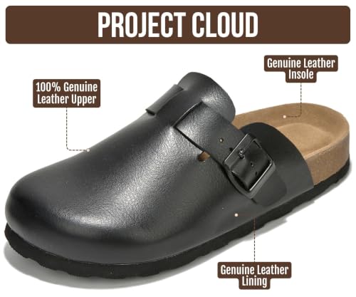 Image of 100% Genuine Leather Slip-on Footbed Clogs for Women - Fall Shoes for Women